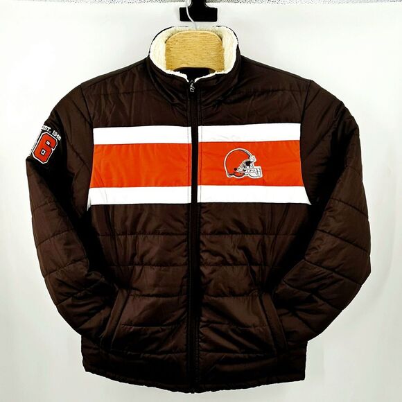 NFL Cleveland Browns Sherpa Fleece Lined Puffer Jacket Size Medium Full Zip‎ Men